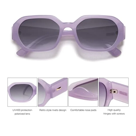 New Purple Polarized Rectangle Sunglasses for Women Retro Cute Trendy - Picture 3 of 4